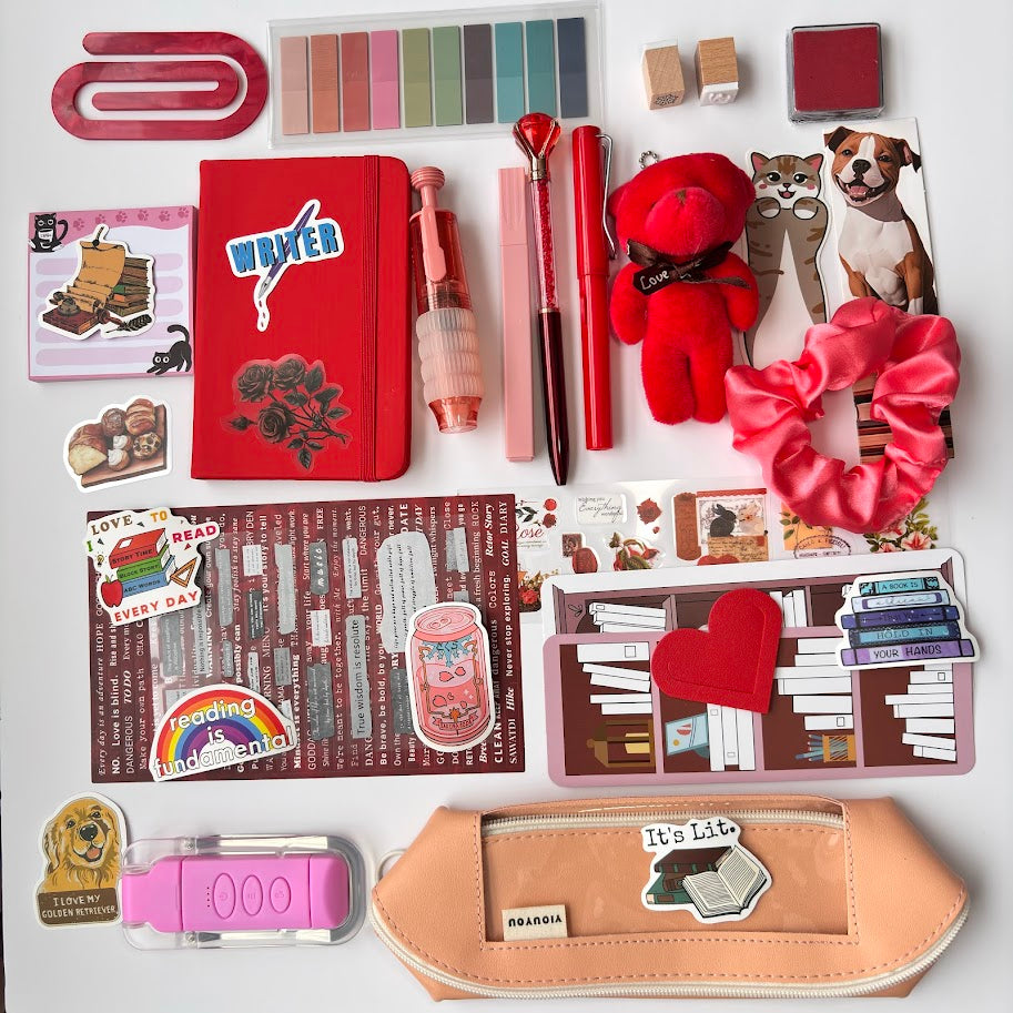 ❤️ Bookish Bundle – Red Edition| Aesthetic Stationery Gift Set (A5/A6 Notebook)