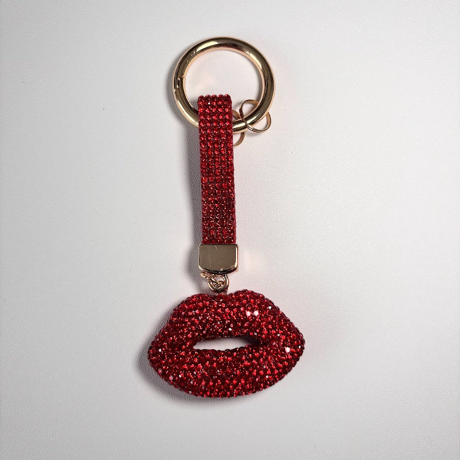 Crystal Lips Keychain – Rhinestone Bag Charm with Wrist Strap