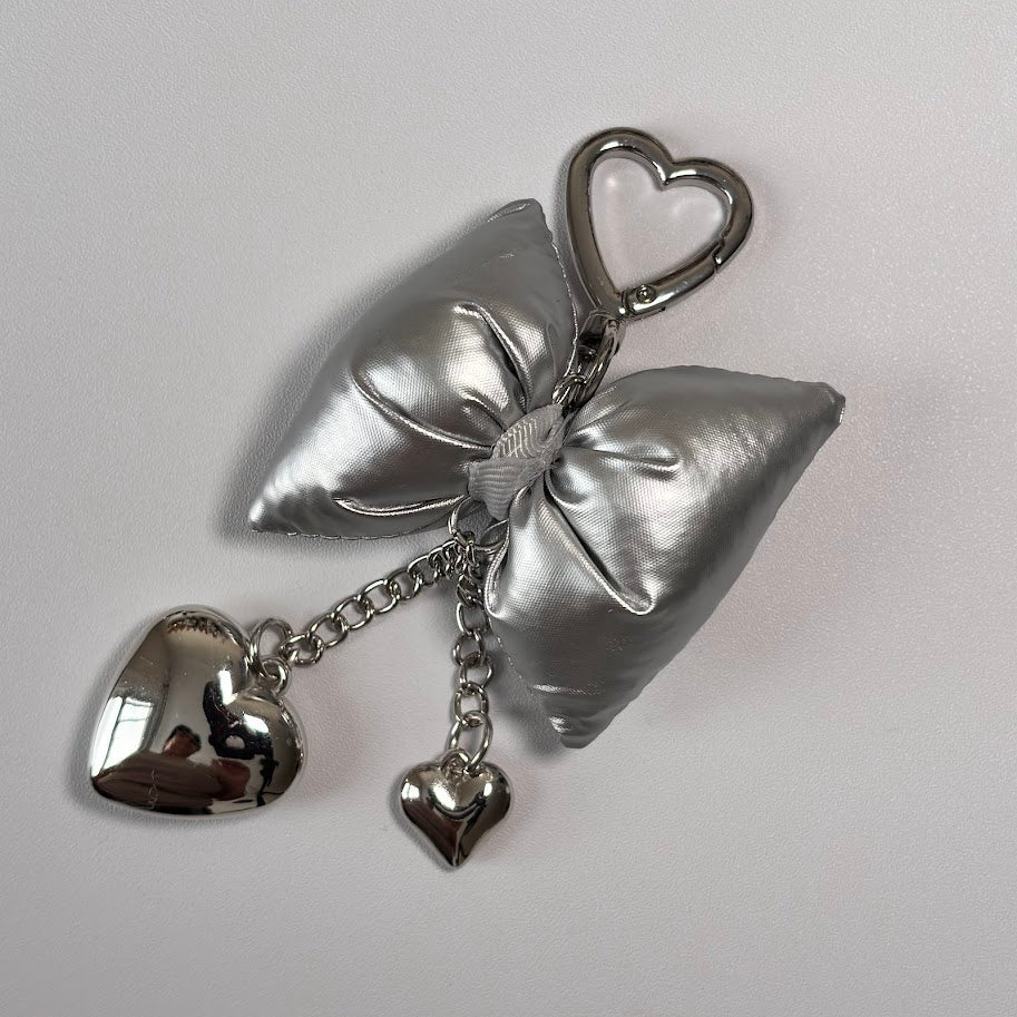 Bow Bag Charm Keychain with Heart Details