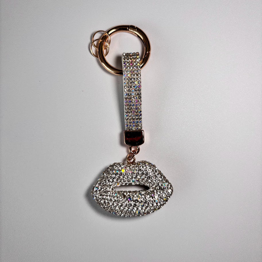 Crystal Lips Keychain – Rhinestone Bag Charm with Wrist Strap