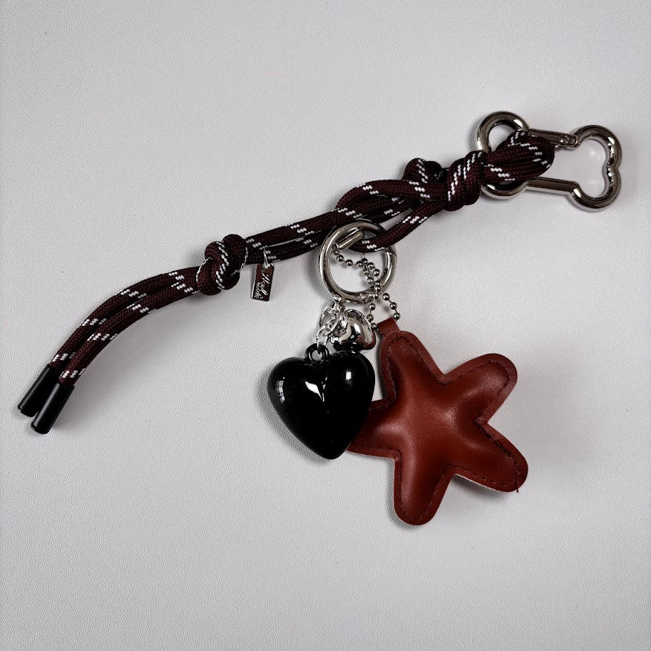 Star & Heart Bag Charm Keychain with Rope Strap