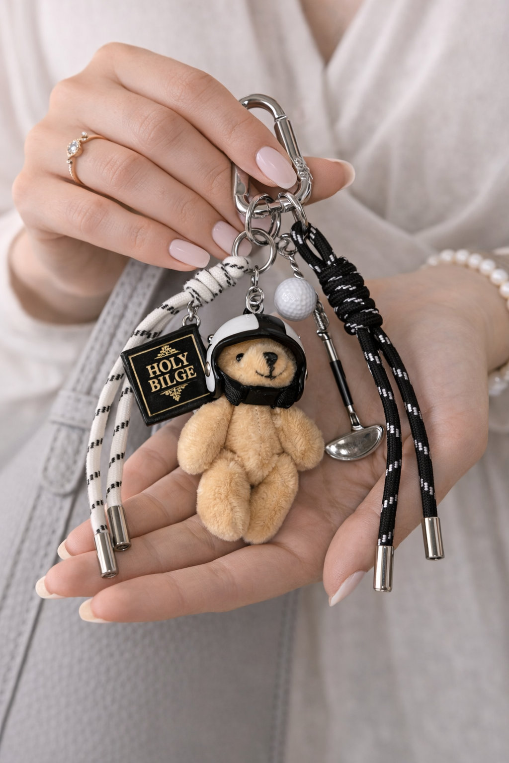 Teddy Bear Bag Charm Keychain with Helmet & Sport Charms