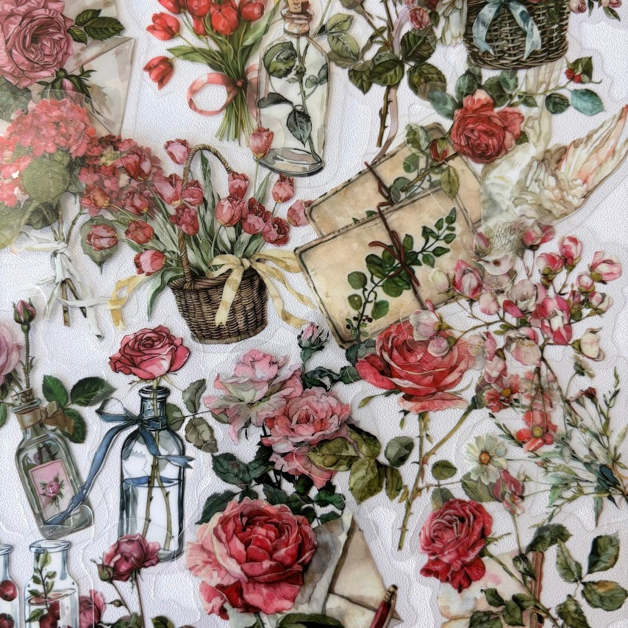 Vintage Floral Stickers – Romantic Rose Journaling Aesthetic Sticker Pack