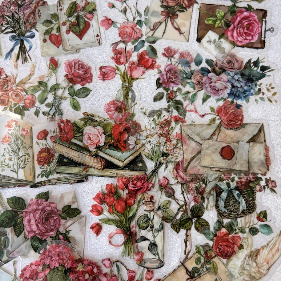 Vintage Floral Stickers – Romantic Rose Journaling Aesthetic Sticker Pack
