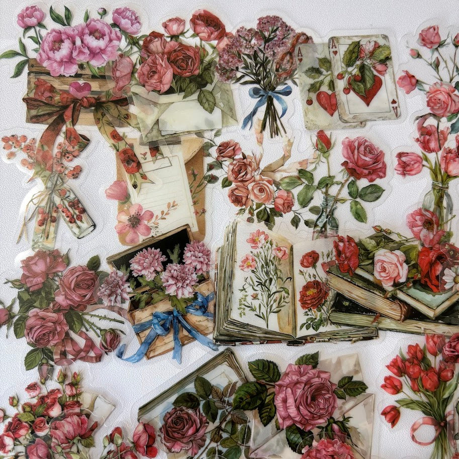 Vintage Floral Stickers – Romantic Rose Journaling Aesthetic Sticker Pack