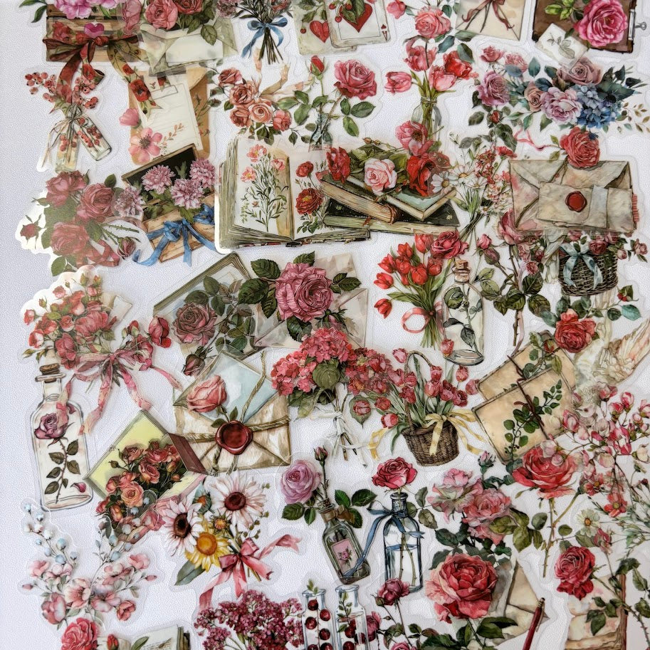 Vintage Floral Stickers – Romantic Rose Journaling Aesthetic Sticker Pack