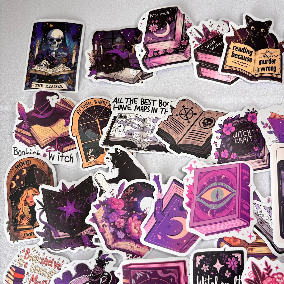Witchy Book Stickers – Purple Aesthetic Reading Sticker Pack