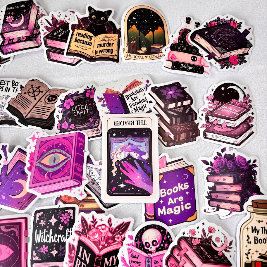 Witchy Book Stickers – Purple Aesthetic Reading Sticker Pack